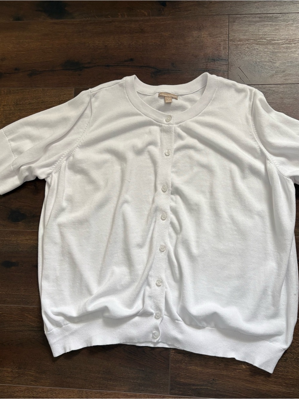 Woman Within 100% Cotton White Button-Front Elbow Short Sleeve Cardigan 3x